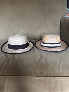 Straw Boater Hats with Contrast Bands - Natural and Black Toddler size .